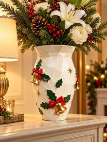 1pc Christmas Vase, Modern Multi-Faceted Silhouette With Holiday Decor Details, Winter Home Decor Centerpiece, Suitable For Dining Table, Fireplace Mantel, Entryway Or Bookshelf - A - View 9