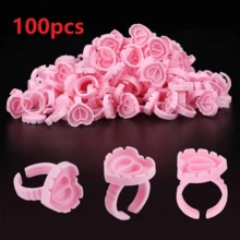 100 Pcs Eyelash Glue Cups, Heart-Shaped Eyelash Glue Rings, Eyelash Glue Fixing Ring Cups, Eyelash Glue Rings, Eyelash Extension Tools, Flower-Shaped Eyelash Glue Rings - Multicolor - View 9
