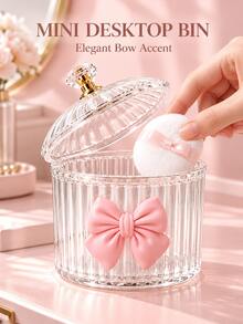 New Bowknot Makeup Storage Box, Transparent Acrylic, Soft Puff Storage - Hair Accessory Storage Box, Makeup Sponge Storage Box, Portable Powder Box, Suitable For Women To Touch Up Anytime, Travel-Friendly Storage Box - Multicolor - View 1