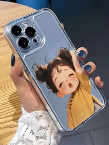 1件太空閉眼可愛嬰兒個性化極簡全包覆TPU防摔手機殼，適用於Apple 18 17 16 15 14 13 12 11 Pro Max，保護殼Air，兼容三星系列 - 彩色 - 查看 2