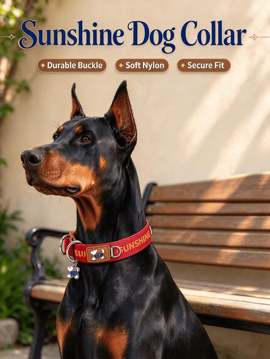 Sunshine Letter Embroidered Nylon Dog Collar, Adjustable Pet Collar ...