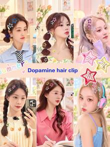 40pcs Elegant & Cute Star Hair Clips Set, Dopamine Colorful Oil Drip Y2K Bangs Clips, Five-Pointed Star BB Clips, Sweet & Cute Side Hair Clips, Durable & Non-Slip, Tidy Loose Hair, Suitable For Daily Styling And Vacation Wear <Random Color/Style Delivery> - Multicolor - View 3