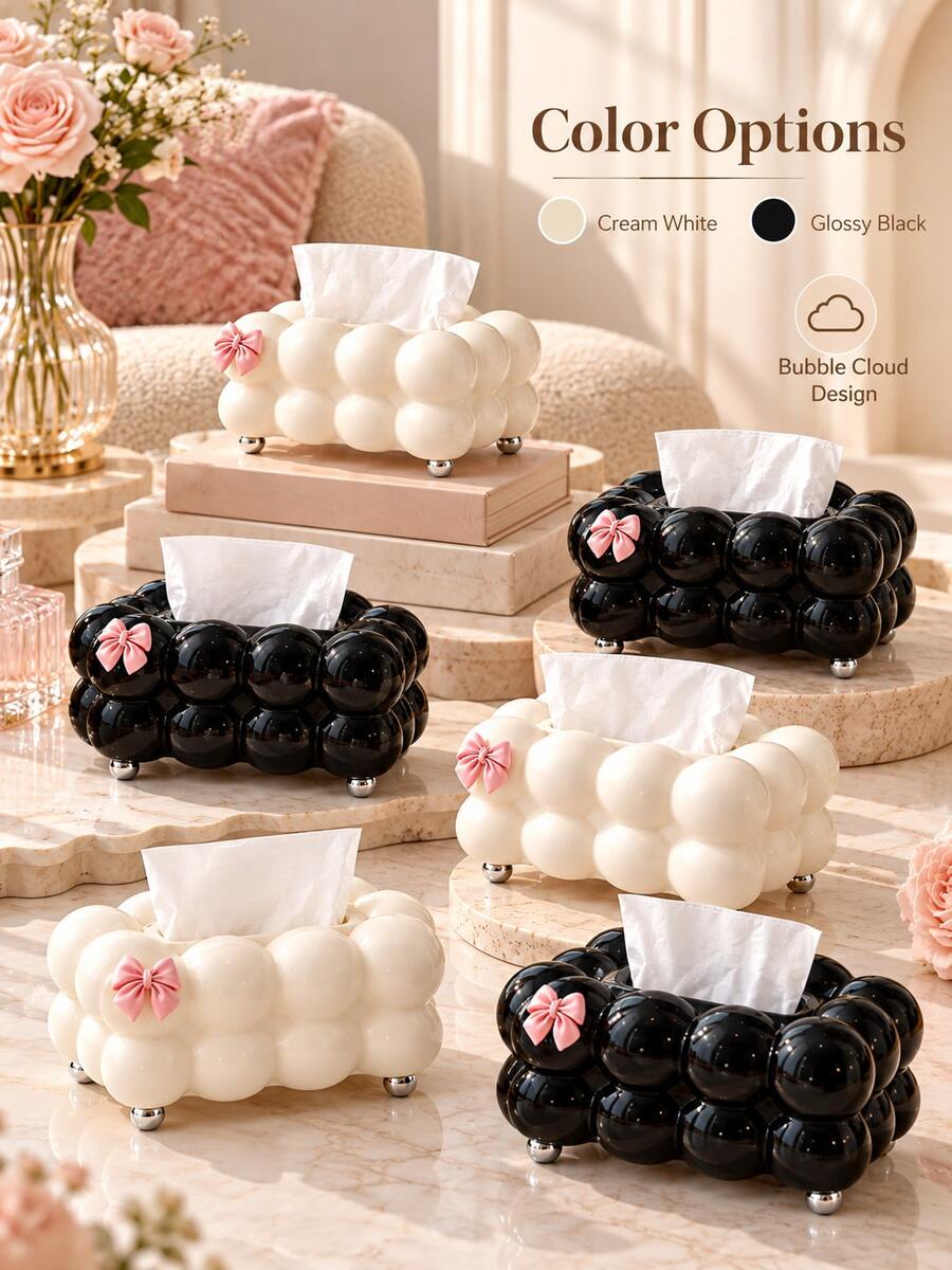 1pc Aesthetic Plastic Bubble Cloud Style With Built In Lifting Spring And Wide Opening Smooth Pulling Facial Paper Organizer Tissue Box Cover For Bathroom Countertop Office Desk Perfect Mother's Day Present For Home Lovers Christmas Gift - Multicolor - View 1
