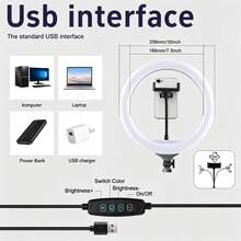Set Lampu Ring Selfie LED 10 Inci dengan Tripod yang Dapat Diatur Ketinggiannya hingga 57,1 Inci dan Penjepit Ponsel Universal. Dilengkapi dengan kenop peredup yang dapat disesuaikan dan ditenagai USB. Stabilizer universal ini mendukung lampu ring DIY dan kompatibel dengan kamera. - Hitam - View 3