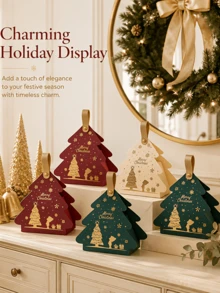 15pcs Christmas Tree Shaped Gift Tote Bag, Featuring Christmas Tree And Reindeer Designs. Perfect For Christmas Table Decorations, Gift Wrapping Boxes, Party Favors, And More. An Ideal Gift Choice For Christmas, Themed Parties, And New Year's Parties - Multicolor - View 4