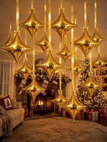 6/12pcs 24 Inch Gold Four-Pointed Star Foil Balloon Set, Includes Ribbon And Glue Dots, Metallic Gloss Hanging Star Balloons, Suitable For Birthday Party, Wedding, Shower Party, Graduation, Anniversary, Christmas, Photo Backdrop, Party And Event Decoration Supplies Set - Gold Four-pointed Star - View 5