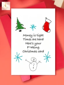 1pc Funny Rude Christmas Greeting Card, Money Is Tight Times Are Hard Hand Drawn Xmas Card With Red Envelope, Novelty Humorous Holiday Card, Cute Doodle Snowman Tree Sock Design, Joke Christmas Gift Card For Friends Party Supplies - One Size Fits All - View 1