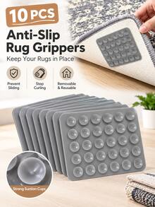 10pcs Reusable Anti-Slip Rug Grippers, Suction Cup Carpet Fixing Pads To Help Prevent Rugs From Sliding And Shifting, Rug Holders For Living Room, Bedroom And Kitchen - Multicolor - View 1