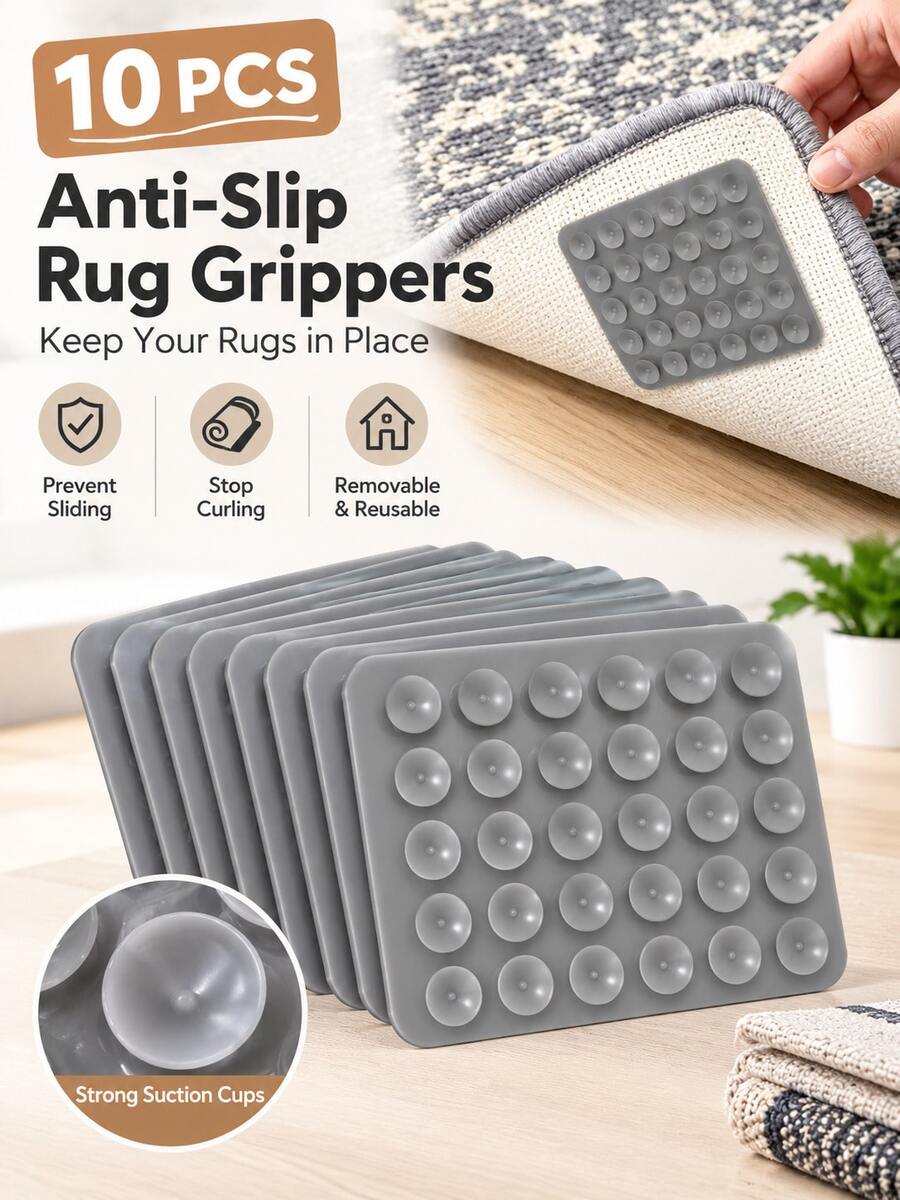 10pcs Reusable Anti-Slip Rug Grippers, Suction Cup Carpet Fixing Pads To Help Prevent Rugs From Sliding And Shifting, Rug Holders For Living Room, Bedroom And Kitchen - Multicolor - View 1