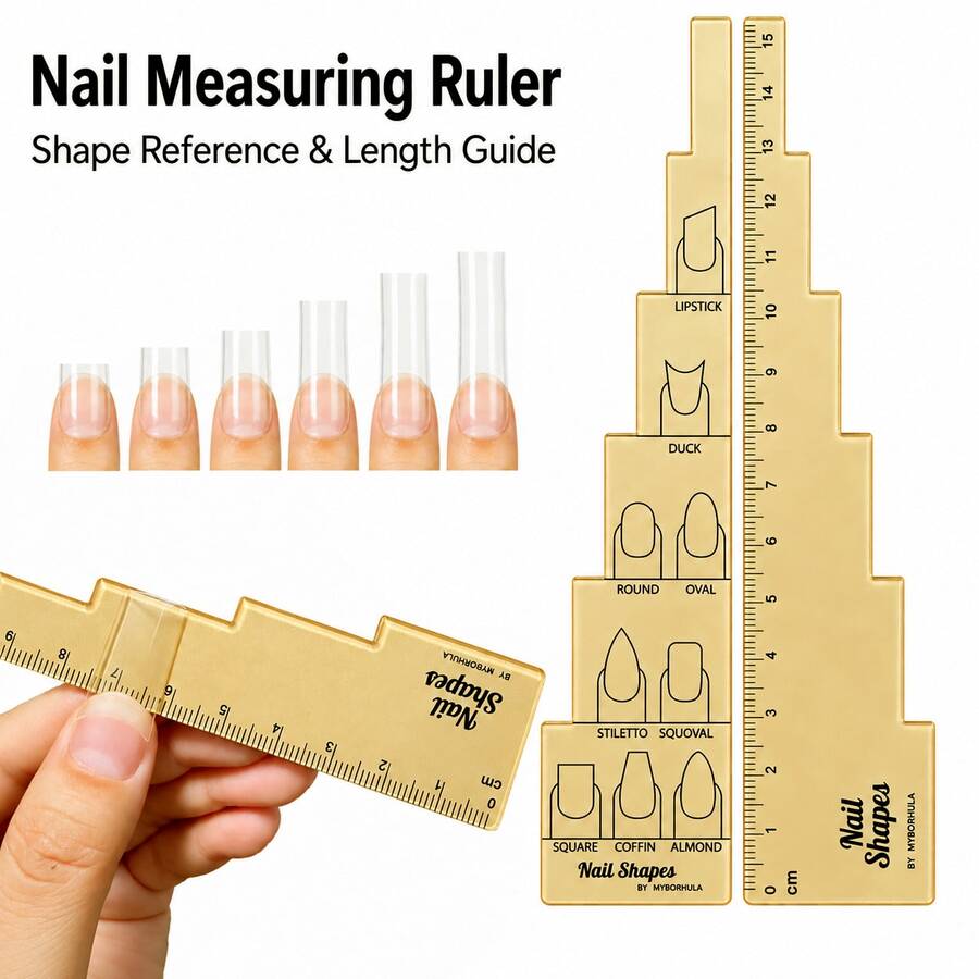 1pc Nail Extension Tip Ruler, Multi-Shape Reference Guide, Stepped Length Measurement Tool, Nail Extension Tip Shaping Aid, Suitable For Salon And Beginners - Ginger - View 1
