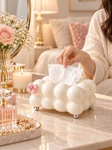 1pc Aesthetic Plastic Bubble Cloud Style With Built In Lifting Spring And Wide Opening Smooth Pulling Facial Paper Organizer Tissue Box Cover For Bathroom Countertop Office Desk Perfect Mother's Day Present For Home Lovers Christmas Gift - Multicolor - View 2