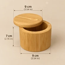 Acacia Wood Salt Cellar With Built-In Spoon, Dust-Proof; Elegant Kitchen Salt Container With Rotating Magnetic Lid, Suitable For Storing Pepper, Spices, Bath Salts, Sea Salt, Etc., 6oz - Khaki - View 10