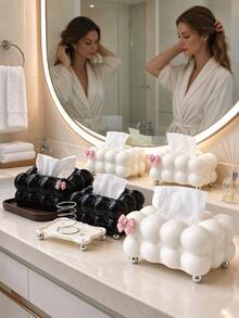 1pc Aesthetic Plastic Bubble Cloud Style With Built In Lifting Spring And Wide Opening Smooth Pulling Facial Paper Organizer Tissue Box Cover For Bathroom Countertop Office Desk Perfect Mother's Day Present For Home Lovers Christmas Gift - Multicolor - View 8