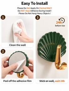 4pcs Shell-Shaped Self-Adhesive Double Hooks, No-Drill Textured Wall Hooks, Suitable For Towels, Bags, Keys, Bath Sponges, Bathroom, Bedroom, Kitchen, Entryway, Home Decor And Accessories - Multicolor - View 6