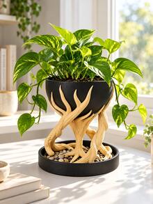1pc Tree Root Shaped Resin Planter Stand, Decorative Elevated Planter Tray With Drainage Dish, Unique Succulent Pot, Home Desktop Indoor Plant Decor - Multiple Styles - View 3