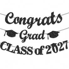 2027 Graduation Party Decorations - Class Of 2027 Banner - Congrats Grad Decor, 2027 High School College Graduation Pary Decorations Glitter - Black - View 7