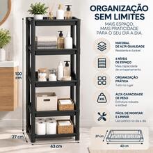 1 Prateleira Organizadora de 4 Andares em Plástico Preto, Estante Multiuso para Banheiro, Cozinha e Lavanderia, Estrutura Robusta e Estável, Design Vazado, Fácil de Montar, 100cm de Altura, Ideal para Organização de Primavera e Mudança de Casa - Grande Preto - Visão 10