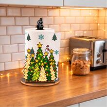 1pc Painted Glass Christmas Tree Paper Towel Holder, Acrylic Material Vertical Roll Paper Storage Rack, Kitchen Dining Table Decor Ornament, Easy Installation, Suitable For Christmas Party Home Room Decoration (Paper Towel Not Included) - A - View 4