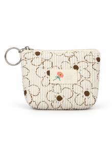 Fashionable Printed Corduroy Mini Coin Purse With Keychain - Casual Fashion Children's Bag, Perfect For Storing Keys, Data Cables, Coins And Rings - Easy To Clean And Washable - Multiple Colors Available. Perfect Gift For Friends, Halloween Special Offer - Multicolor - View 13