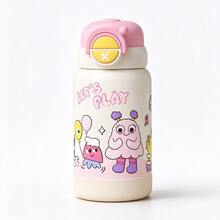 QWE便攜保溫杯550ML304杯身316內膽PP杯蓋矽膠吸管卡通圖案隨身水杯 - 淺粉色 - 查看 3