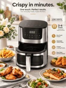 SMEG is gems Air Fryer, 1400W, With Viewing Window, Printed With 9 Food Time And Temperature Guides, 7 Cooking Presets And Digital Touch Control - Silver - View 3