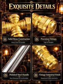 1pcPremium Steampunk Brass Pipe Fittings, Industrial Vintage Metal T-Connector Hardware, Retro Mechanical DIY Accessories For Custom Lighting, Furniture Decor, Industrial Art, Creative Crafts And Unique Home Design Projects - A - View 5