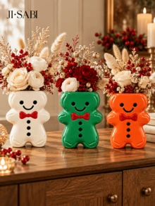 1pc Gingerbread Man Vase, Christmas Cute Cartoon Flower Vase, Tabletop Holiday Decor Ornament, 3 Colors Available - Gingerbread Man Vase - View 5