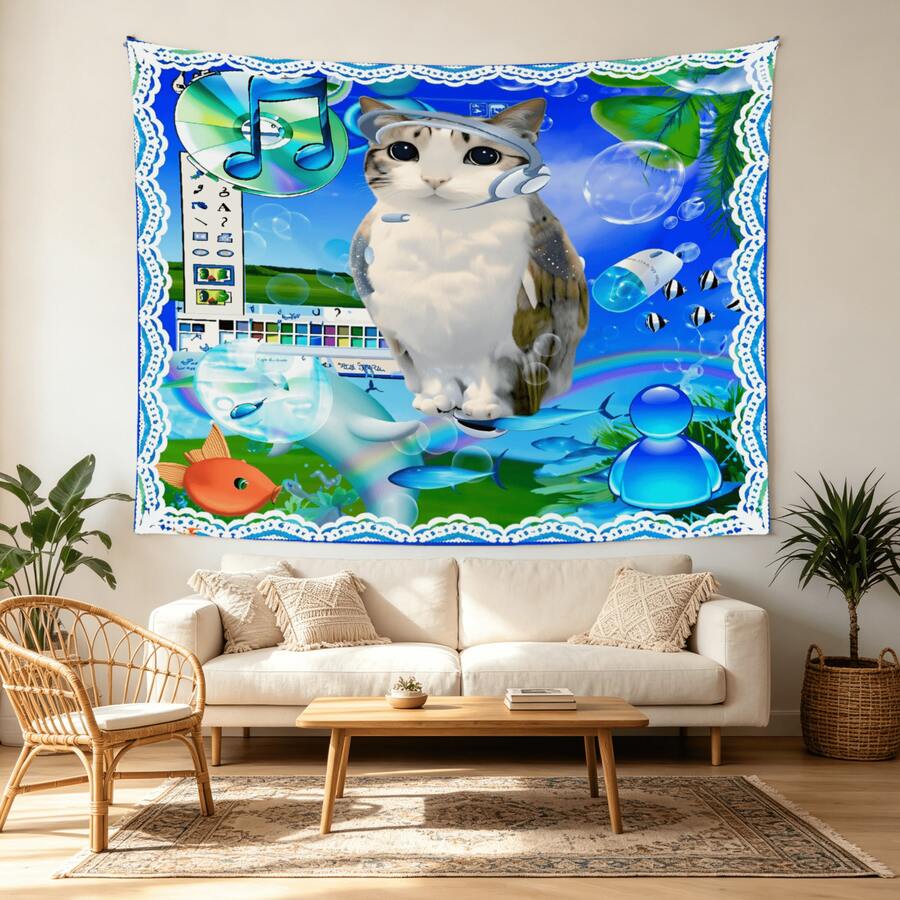 Tranh treo tường vải polyester in hình mèo lớn cảnh dưới nước, poster trang trí phòng khách, phòng ngủ, tiệc, chụp ảnh, thiền, trang trí Giáng Sinh & quà tặng kèm bộ lắp đặt - Nhiều màu - Xem 1