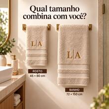 Toalha de Rosto ou Banho Branca Alta Maciez e Grossa 100% Algodão com Letras Bordadas para Casal - Caqui - Visão 8