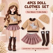 4pcs/Set 11.8 Inch/30cm Doll Clothes Outfit, Lavender Dress, Apron, Rabbit Ear Headband And Socks, Fashion Doll Outfit, Clothes Only - Multicolor - View 7
