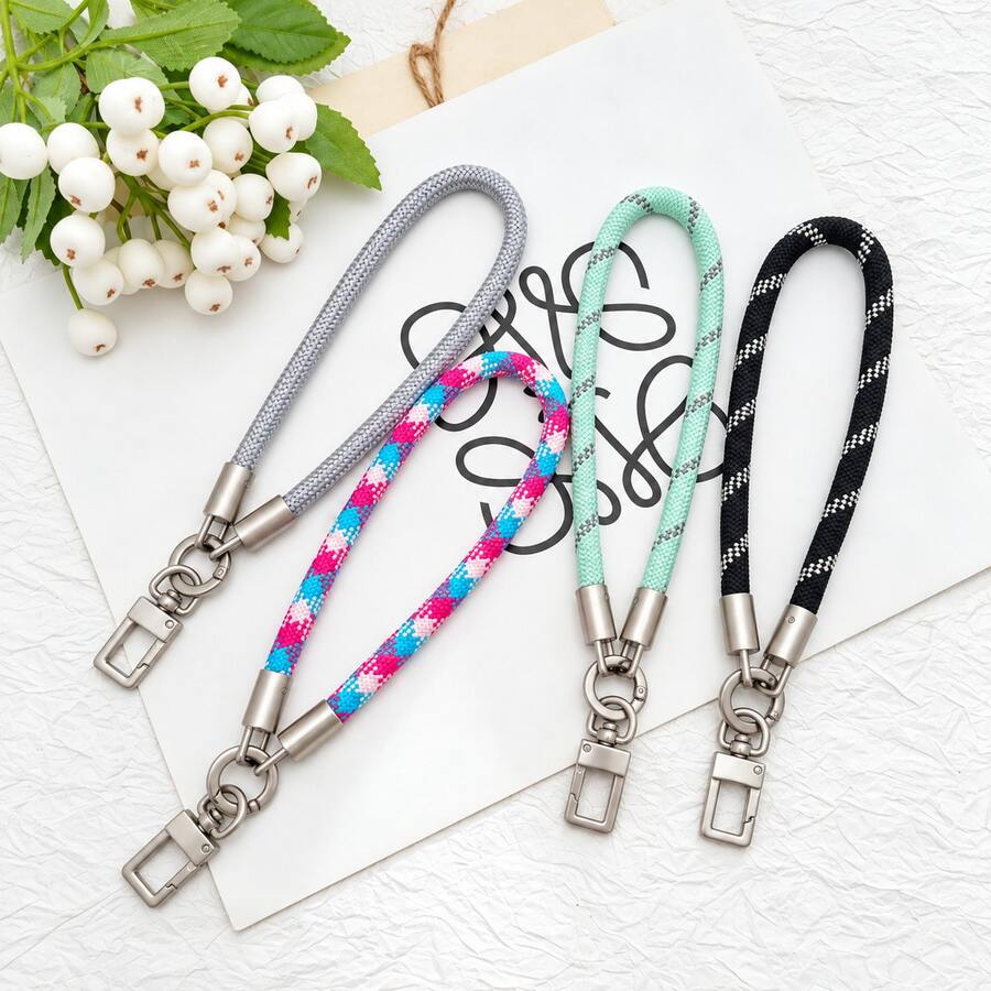 Woven Rope Wrist Strap Keychain With Metal Buckle, Short Wrist Strap For Car Keys, House Keys, Wallet And Backpack, Unisex Daily Accessory - Multicolor - View 1