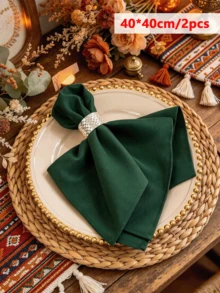 2/6/12pcs Bohemian Style Christmas Green Solid Color Decorative Cloth Napkins, Suitable For Holiday Party Banquet Decoration - Dark Green - View 10