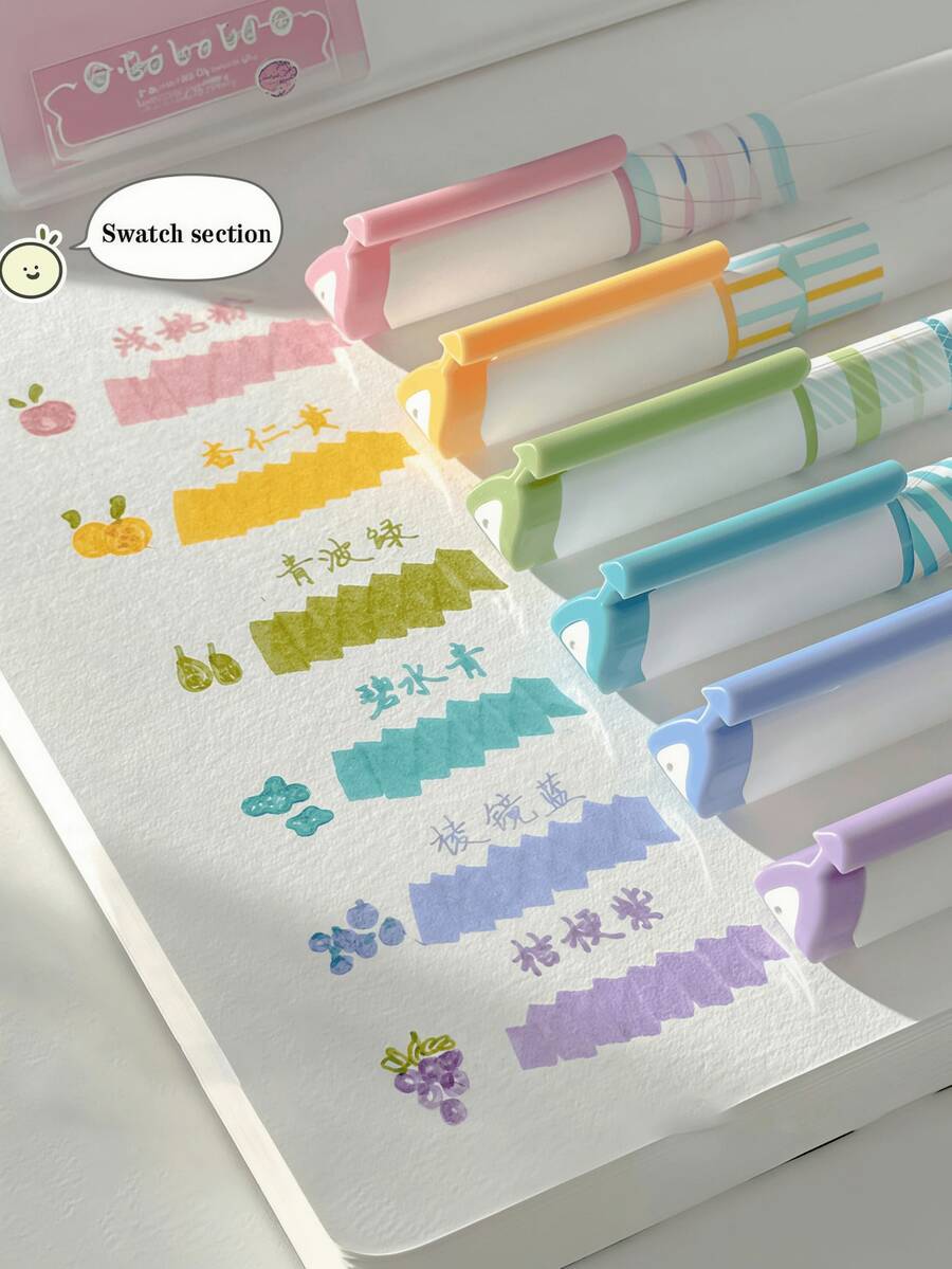 1/3/6/12pcs Dual-Tip Candy Color Highlighter Pens, Macaron Soft-Tip Highlighter Pens, Random Color Styles, Triangular Easy-Grip Barrel, Office Grade, Suitable For Drawing, Marking And Highlighting, Professional Drawing Pens For Artworks, Back To School Essential, Office Supplies Student/School Drawing Pens, Student Stationery Set - Multicolor - View 1