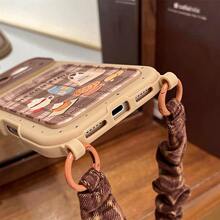 1pc Brown Card Slot Coffee Cake Painted Pattern Classic Anti-Drop Soft Card Slot Short Lanyard Phone Case Compatible With Apple 18Promax/18Pro/17Pro/17/Air/17Promax/11/12/13/14/16 Pro Max/16 Pro/15 Series Lens Protection, Holiday Gift - Khaki - View 5