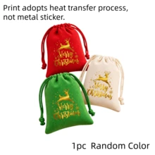 Christmas Drawstring Gift Bags, 3 Colors, Classic Gold Reindeer Christmas Print, Suitable For Party Favors, Candy And Small Gifts, Christmas Stocking Fillers, Not For Direct Food Contact - Christmas Drawstring Bag - View 10