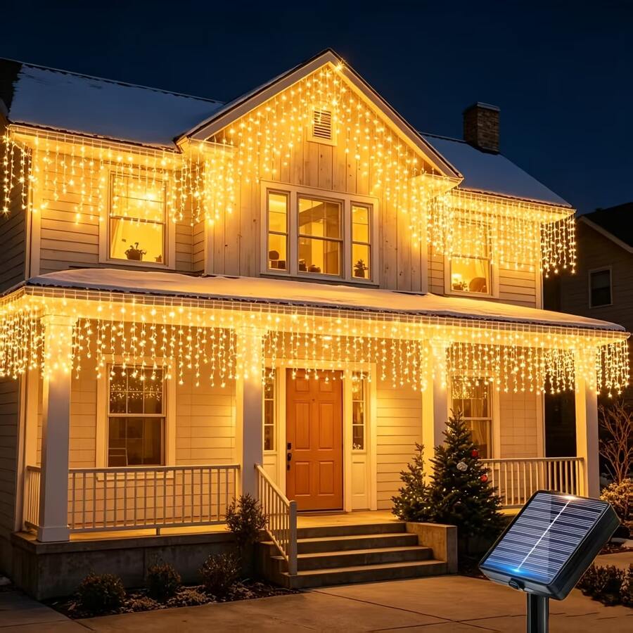Solar-Powered Outdoor Fairy Icicle Lights, Hanging Waterfall Lights, 8 ...