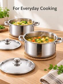 5 Pots And 5 Lids Stainless Steel Cookware Set, 10-Piece Silver Kitchen Set With Five Pot Sizes, Riveted Side Handles And Dome Lid Knobs For Preparing Soups, Stews, Pasta And Vegetables For Family Meals At Home,Kitchen,Pots And Pans Set - View 6
