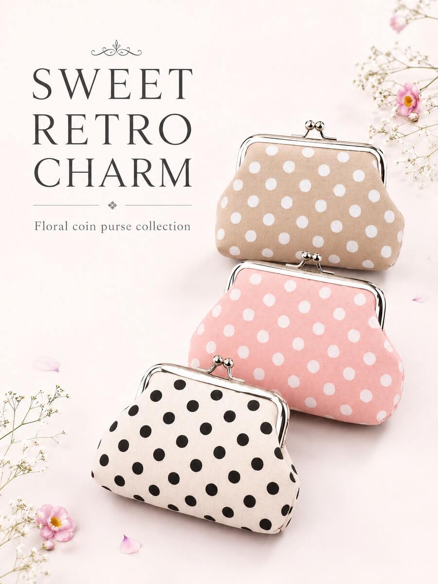 12pcs/6pcs/3pcs/1pc Multi-Functional Children's Polka Dot Coin Storage Bag, Compact And Ultra-Portable, Delicate Fabric With Clear Print And Fade-Resistant, Moderate Capacity For Sorting Coins, Keys And Other Small Items, Lightweight And Simple For Easy Storage, Fits Easily In Pockets And Backpack Side Pockets, Vibrant Floral Pattern Gentle And Versatile, Suitable For Teenagers And Children's Daily Commute, Shopping, Travel And Campus Life - Multicolor - View 1