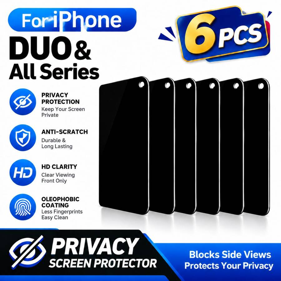 XINHONGYU 6片 6.9吋螢幕保護貼,相容於 Phone Duo/Phone 18 Pro Max/Phone 17, 16 Pro Max, 16 Pro, 16e, 16, 16 Plus, 15 Pro Max, 15, 15 Pro, 15 Plus, 14 Pro Max, 14, 14 Plus, 14 Pro, 13 Pro Max, 13, 13 Pro, 12 Pro Max, 12, 12 Pro, 11, 11 Pro Max, 11 Pro,隱私防窺,超清晰強化玻璃,9H 硬度 - 6件 - 查看 1