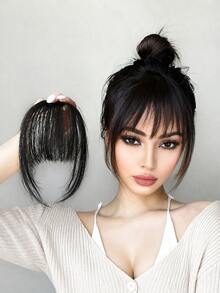 1pc Natural-Look Synthetic Fiber Clip-In Bangs, Wispy Air Fringe Hairpiece With Side Pieces, Korean Style For Daily Party Cosplay - Black - View 8