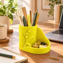Lily Of The Valley Desktop Pen Holder With Storage Tray, Multifunctional Office Desk Stationery Organizer, Can Store Pens, Clips And Small Items, Elegant Desktop Decor, Christmas Gift, Holiday Office Desk Decoration - A - View 7