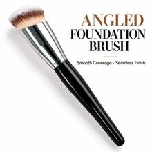 Professional Angled Foundation Brush Set, With Black Handle Suitable For Liquid/Cream Foundation. Nylon Bristles And Oval Brush Head Can Be Used For Contouring, Blending And Powder Application. Suitable For All Skin Types. - Black - View 6