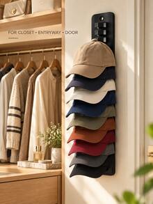 16-Slot Wall-Mounted Baseball Cap Storage Rack, Multi-Functional Hat Organizer, Vertical Cap Hanging Rack, Entryway Closet Door Back Hat Holder, Space-Saving Home Hat Storage Solution - Multicolor - View 9