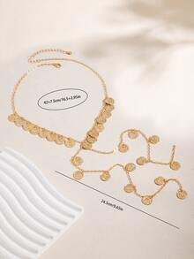 1pc Fashionable Minimalist Street Style Vintage Coin Y-Shaped Necklace With Tassel Pendant, Suitable For Parties, Vacations And Daily Wear (Random Number Of Coins) - Style 1 - View 5