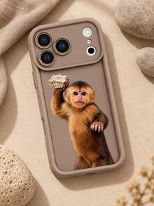 1pc Monkey Lifting Stone Phone Case, Cute Animal Print Coffee Color Protective Shell, Funny Quirky Phone Accessory Compatible With IPhone 18 Pro Max/18 Pro/17/16/15/14/13/12/11/Pro/Pro Max/X/XR/XS/XS Max/7/8/Plus, /Honor - Khaki - View 5