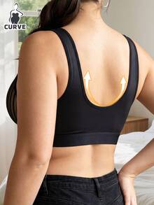 2pcs Plus Size Autumn Sheer Deep V Front Closure Wireless Bra Striped Unpadded Spaghetti Strap French Style Camisole Lingerie - Multicolor - View 3