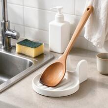 1pc Countertop Spoon Holder, Spoon Rest With Dual Handles And Drip Tray, Kitchen Utensil Rack, Kitchen Storage Rack, Suitable For Spatulas And Soup Spoons, Drip Tray Can Collect Sauce And Soup, Practical Kitchen Countertop Storage Organizer, Minimalist Home Kitchen Decor Accessory, Tableware Rack, Kitchen Accessory - Multicolor - View 1
