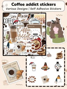 50Pcs Coffee Addict Stickers, Vintage Coffee Quote Design, Suitable For Laptops, Water Bottles, Skateboards, Tablets, Scrapbooks, Phone Cases, Ideal For DIY & Gifts For Coffee Lovers - Multicolor - View 9
