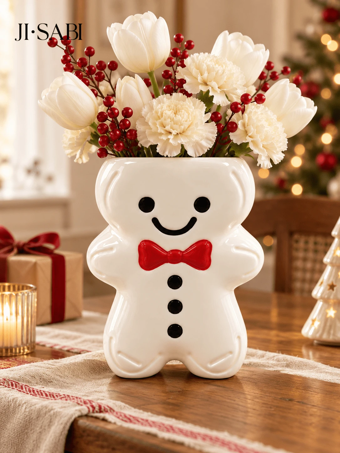 1pc Gingerbread Man Vase, Christmas Cute Cartoon Flower Vase, Tabletop Holiday Decor Ornament, 3 Colors Available - Gingerbread Man Vase - View 1