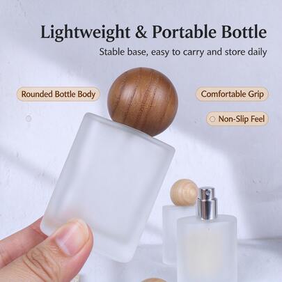 30ml/50ml Portable Refillable Frosted Matte Glass Perfume Spray Bottle With Wooden Spherical Cover, Suitable For Handbags, Bedroom Dresser, Home Decoration, Birthday Gifts For Men And Women, DIY Fragrance Production Accessories